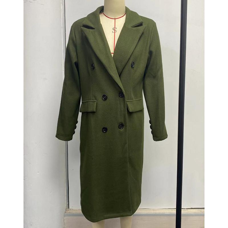 Осеннее длинное свободное шерстяное пальто для женщин, однотонное, средней длины, двубортное, с карманами, женская зимняя куртка, модные повседневные женские пальто больших размеров 24906