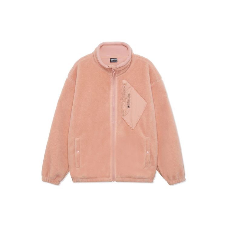 Li-Ning Badfive Sports Basketball Series Warm Sherpa Fleece Loose Knit Jacket With Fleece Collar Unisex Outerwear Misty-Rose AFDR729-2
