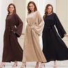 Middle East Turkey Solid Plus Size Multicolor Robe Dress Elegant Plain Prom Dress With Belt Islamic Clothing for Women Ramadan Prayer