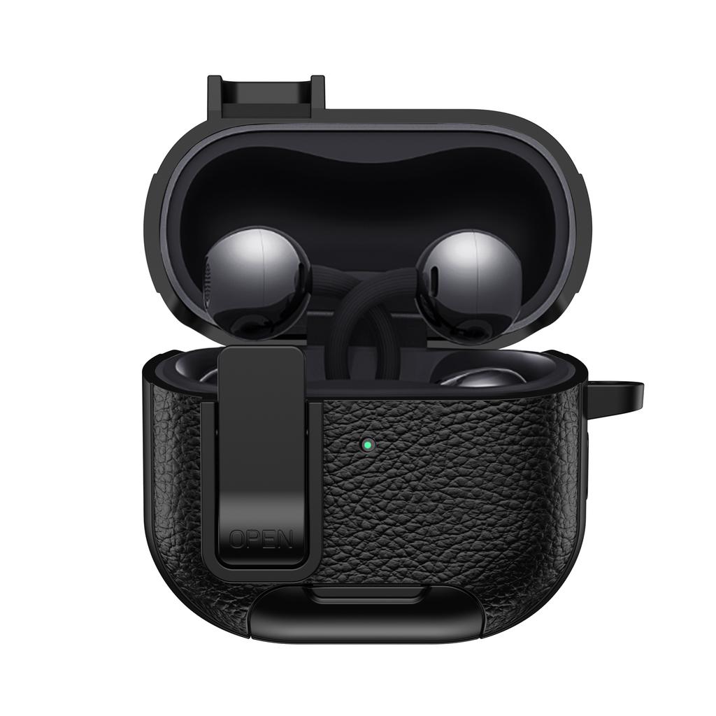 Защитный чехол для Huawei FreeClip 2 с текстурой кожи, дизайн с замком, чехол для беспроводных наушников с функцией подставки для телефона/Пряжкой