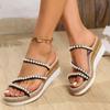 Lucyever Fashion Pearls Wedge Heels Sandals Women 2024 Plus Size Platform Slippers Women Casual Open Toe Summer Shoes Female 43