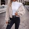 Европейский и американский двусторонний плюшевый кардиган на молнии с капюшоном 2025: Женское осенне-зимнее пальто свободного кроя с карманами.