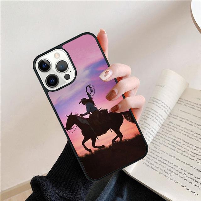 Чехол-силуэт ковбойши с коровой и лошадью для iPhone 17 Air 15 16e 14 13 12 Pro Max 11 Pro Max Plus Чехол для телефона Coque