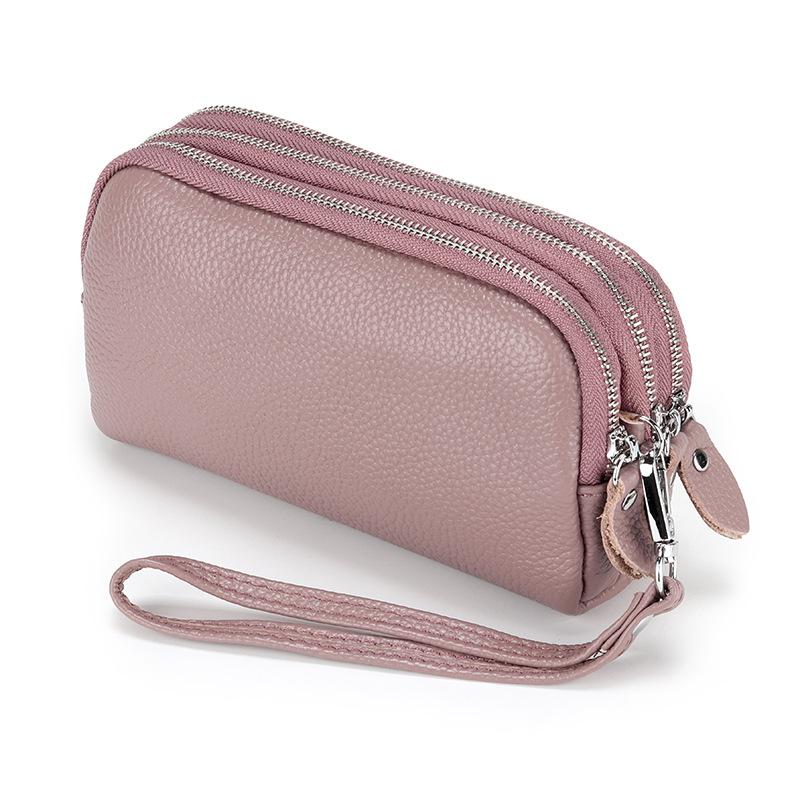 Women Long Wallet Genuine Leather 3-Layer Zipper Purse Bag Large Capacity Wristlet Clutch Wallets Phone Bag Money Purses