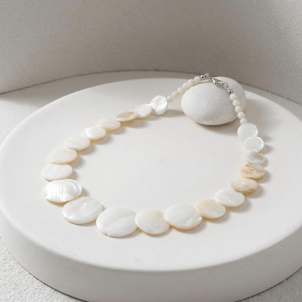 Large Disc Bohemian Necklace Lightweight White Choker Shell Pendant Necklace  Minimalist Style