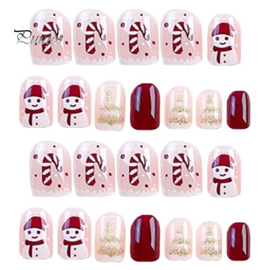 24 шт., рождественские милые короткие маникюрные стильные съемные тонкие накладные ногти, тонкие легкие накладные ногти