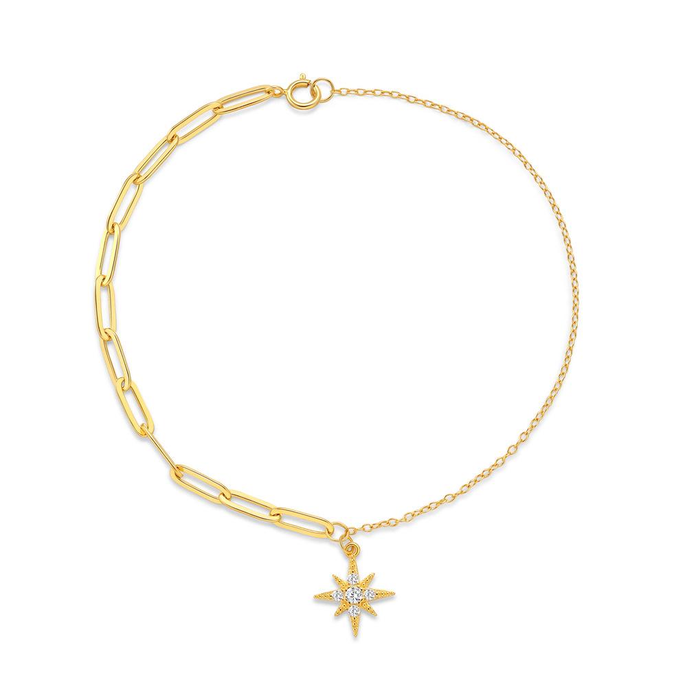 Серебро 925 пробы Цепочка из скрепок Подвеска с бриллиантом-октаграммой Универсальный модный браслет Дизайн цепочки со вставками Браслет