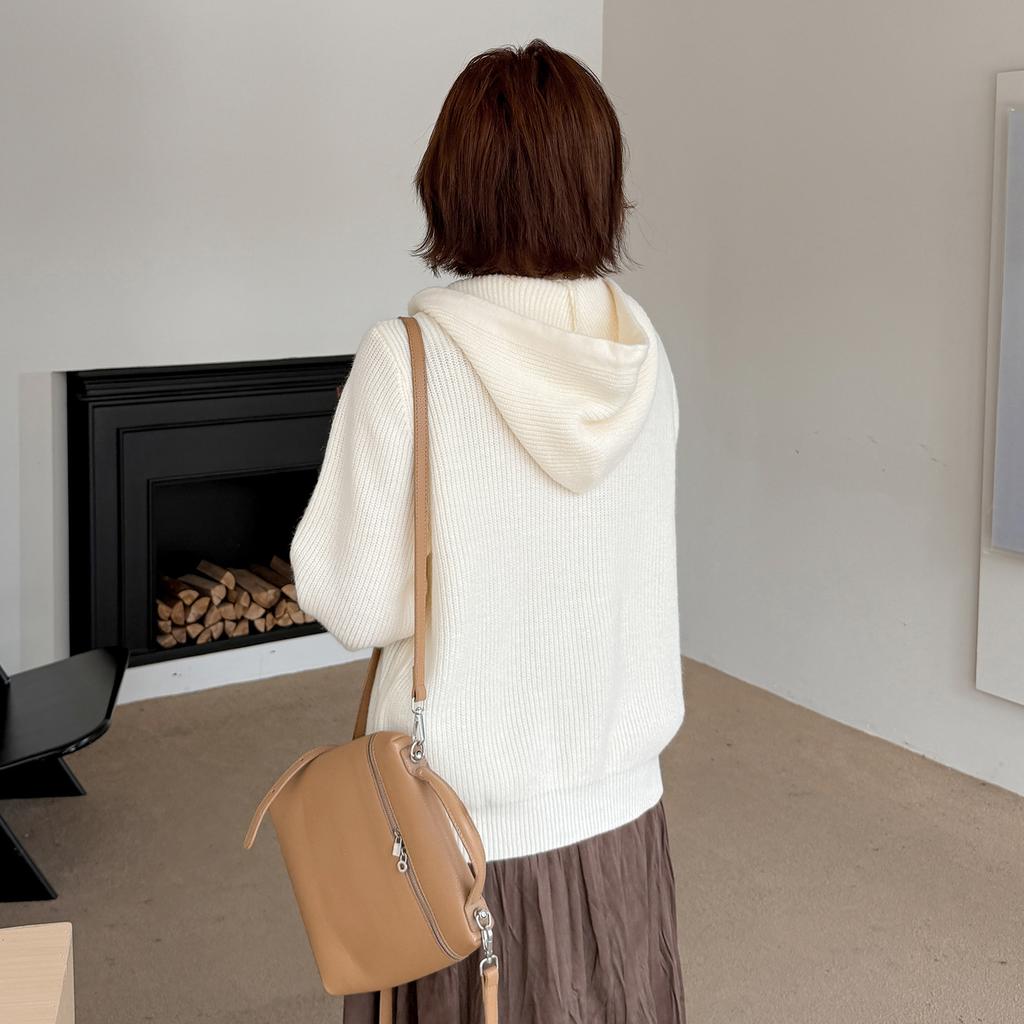Large size women's hooded sweater cardigan autumn and winter new lazy wind loose knitted top 343338