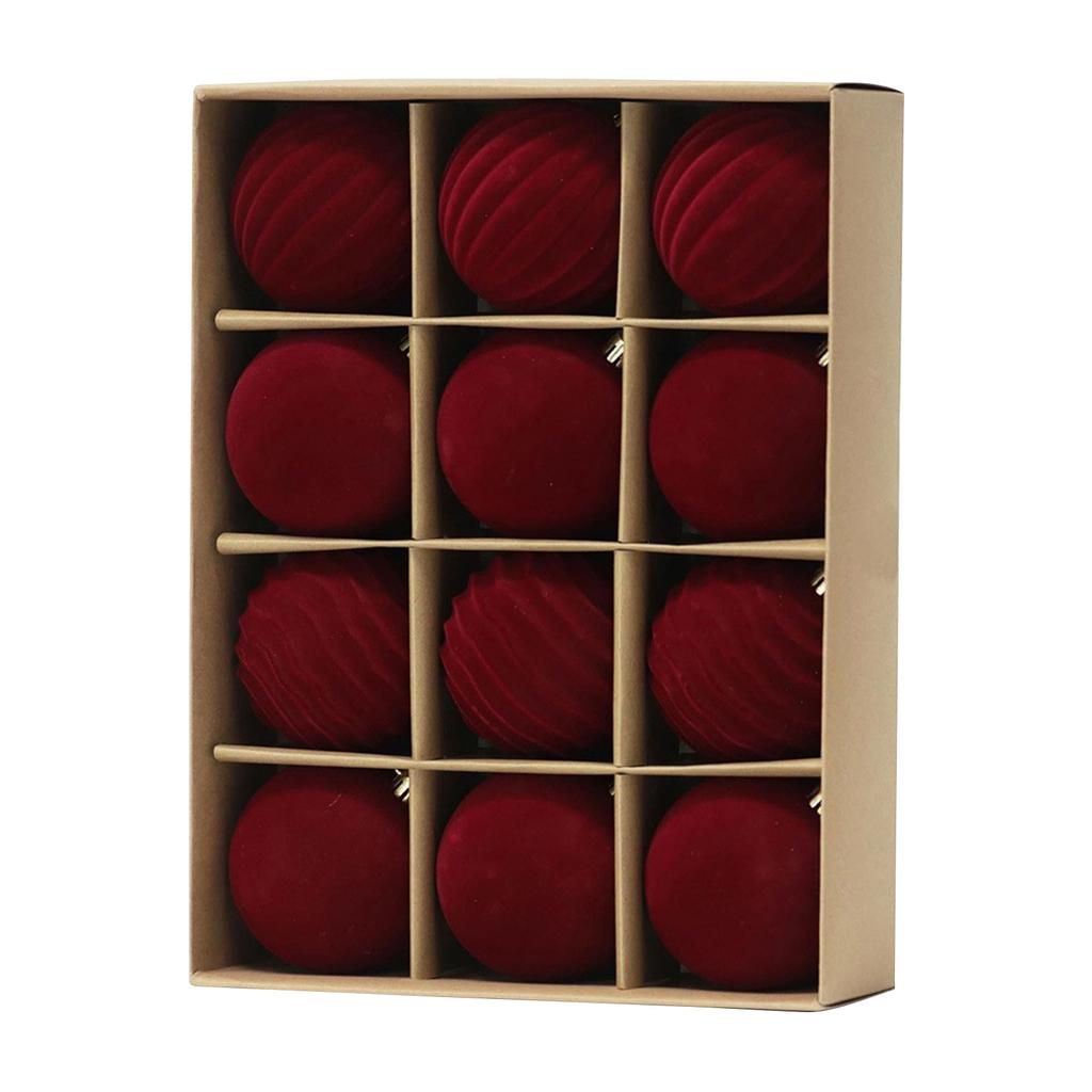 6СМ Флокированные елочные шары, Блестящие декоративные шары, Набор 12 шт., Праздничная атмосфера для елки