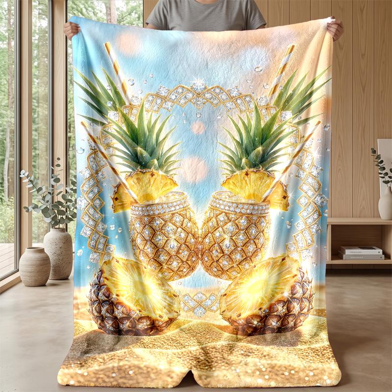 Peaches and Leaves Pattern Theme blanket Lightweight Warm Flannel Blanket Decorative Throw Blanket for Home Decoration