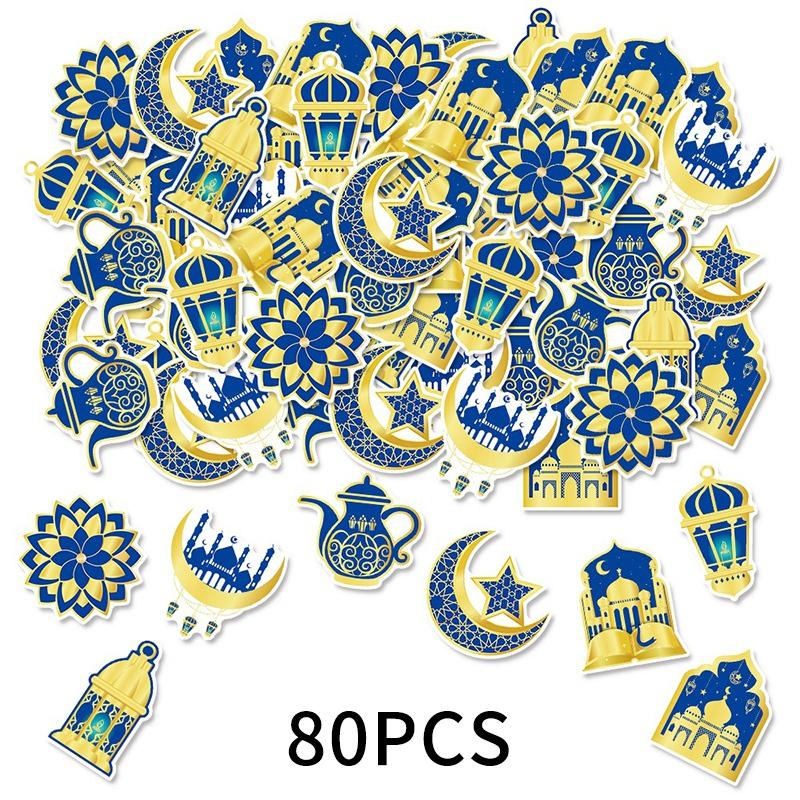 Ramadan Stickers Decorations 2026 Muslim Eid Moon Star Window Stickers Hanging Decor Al Fitr Party Decor Festival Party Supplies