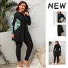 New European and American Printed Long-sleeved Large-size Swimsuit Women's Two-piece Set Beach Surfing Trunks Swimsuit