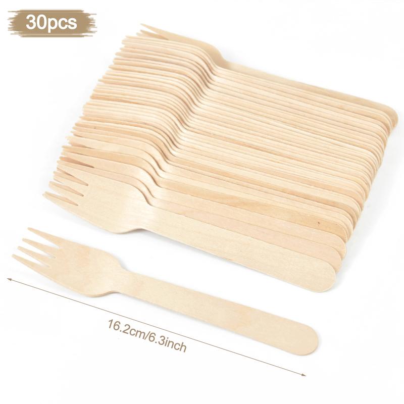 Disposable Wooden Spoon Fork Knife Cutlery Set Rustic Wedding Birthday Party Tableware Decoration Supplies Dessert Cake Scoop