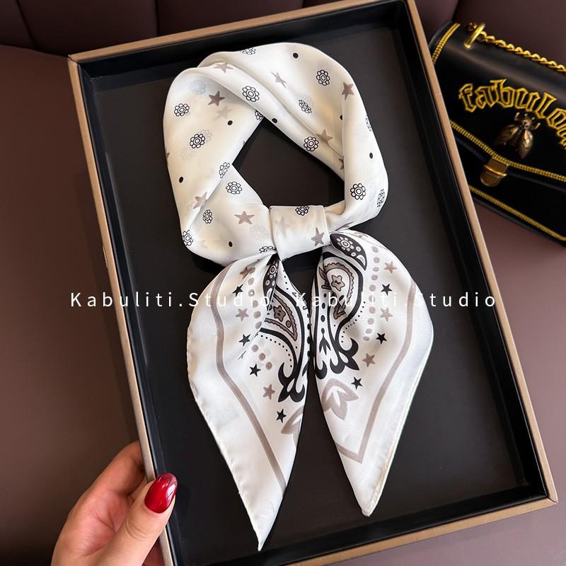70x70cm Lightweight Square Scarf Women Floral Polka Dot Print Neck Wrap Stylish Accessory Office Casual Wear
