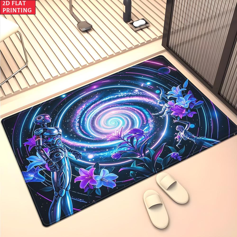Aesthetic Butterfly Galaxy Floral Area Rug,Colorful Swirl Flower Carpet for Living Room, Boho Floor Mat for Bedroom Decor