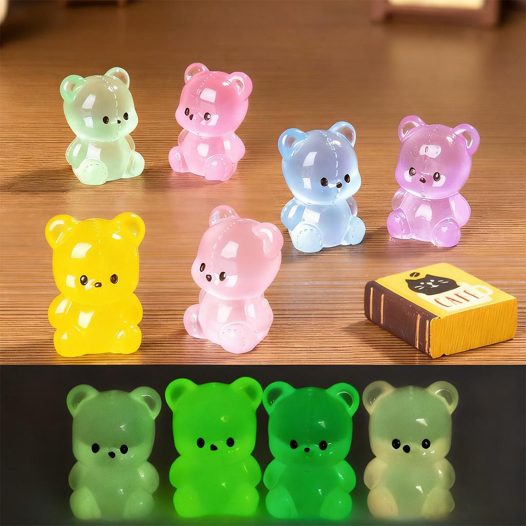 10/20Pcs Luminous Bear Figurines Glow In The Dark Mini Resin Decor Bears For Christmas Fairy Garden Gift Random Color