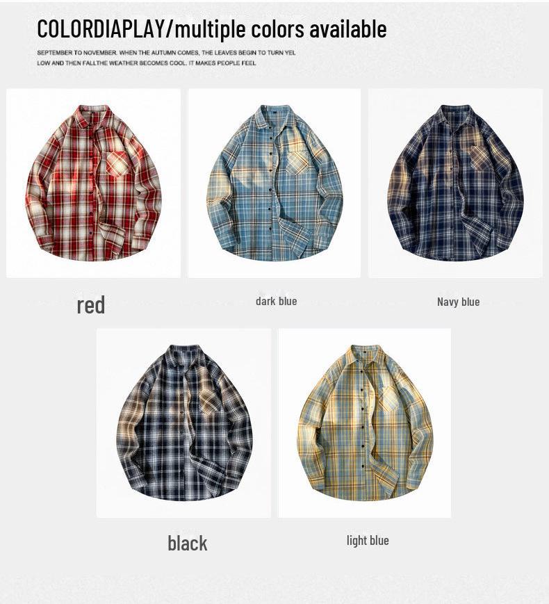 Мужская полосатая клетчатая рубашка с длинным рукавом — японская мода, гонконгский стиль, идеально подходит для весны и осени