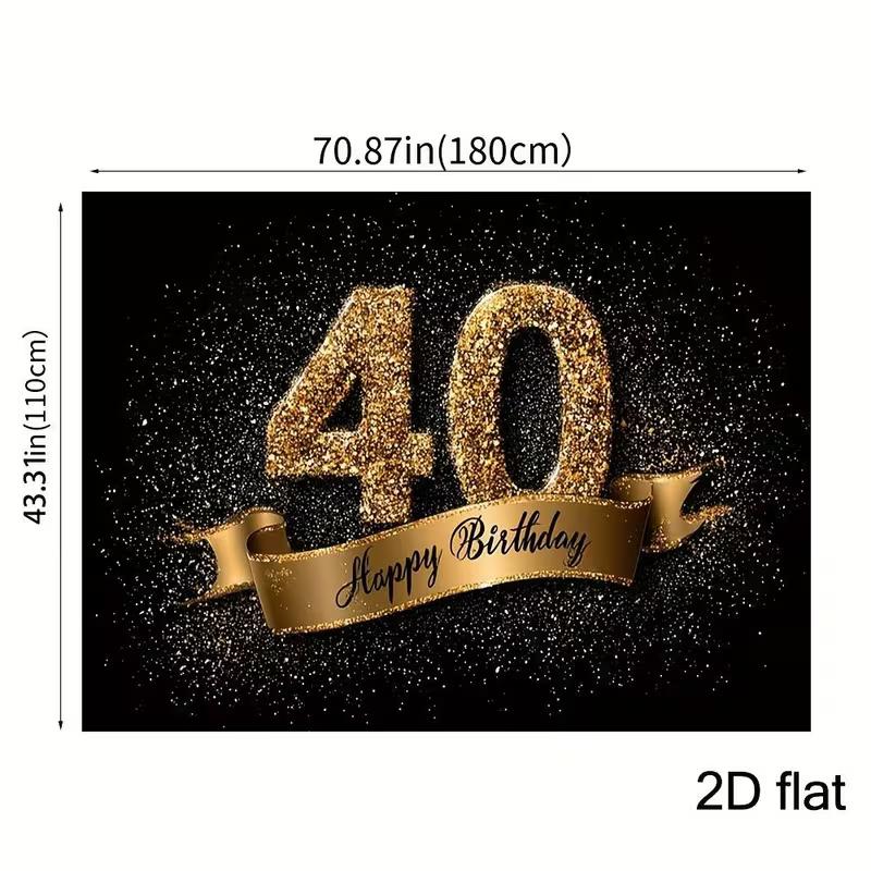 2D Black Gold 40th Birthday Backdrop Glitter Photography Background
