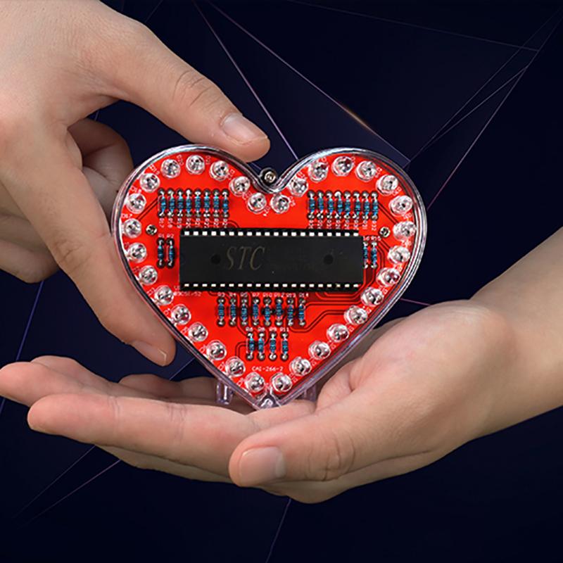 Led Heart-Shaped Flow Light Diy Electronic Kit With 32 Colorful Led Lights Diy Soldering Practice Kit Battery Powered