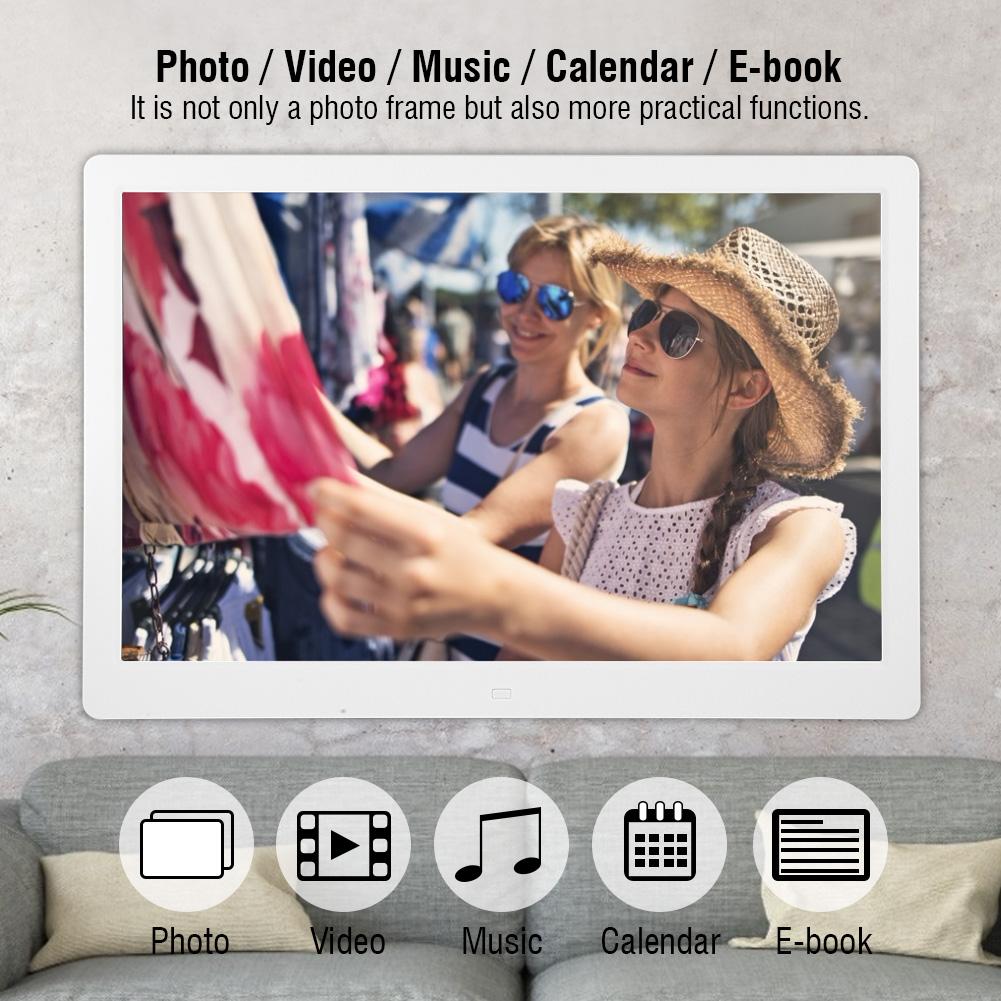 15.4Inch 1280*800HD Digital Photo Picture Frame Alarm Clock Player Album Remote Control White