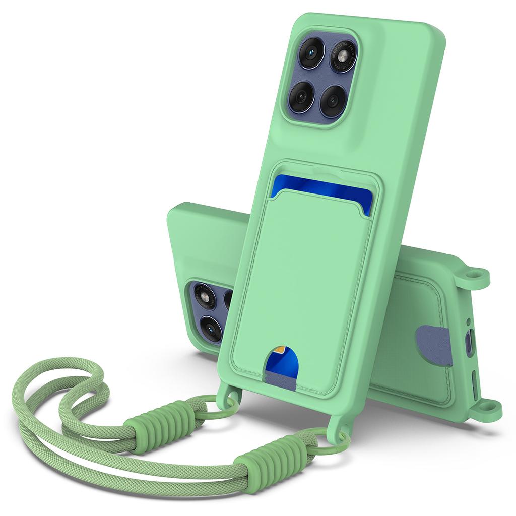 For Motorola Edge 60 Pro 5G Liquid Silicone Case Phone Back Cover with Card Holder and Short Strap