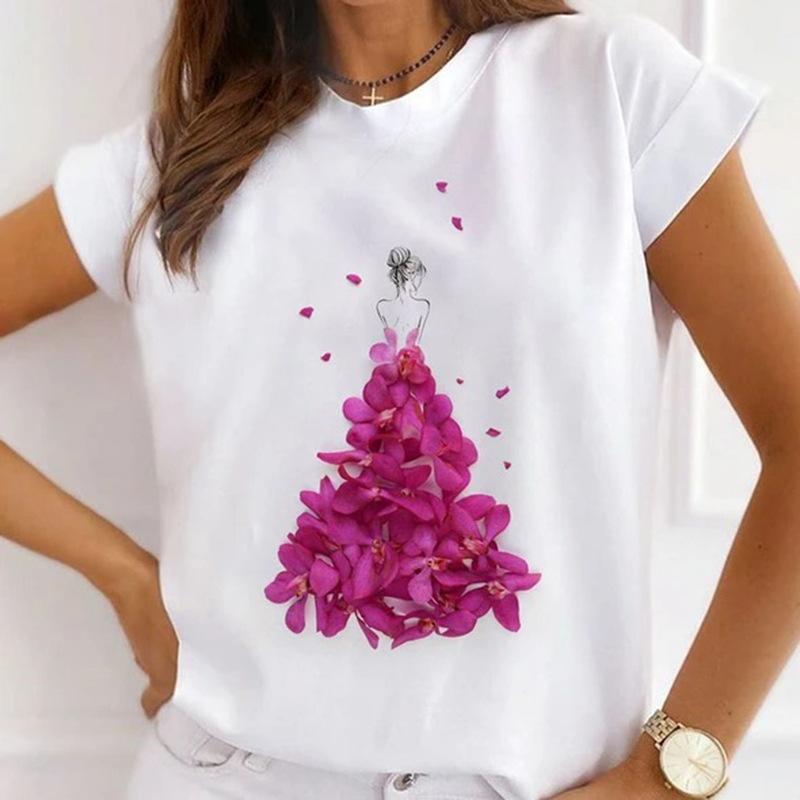 Summer Plus Size Women's Top with Letter Print Retro Pure Cotton Short Sleeved T-Shirts Women’s