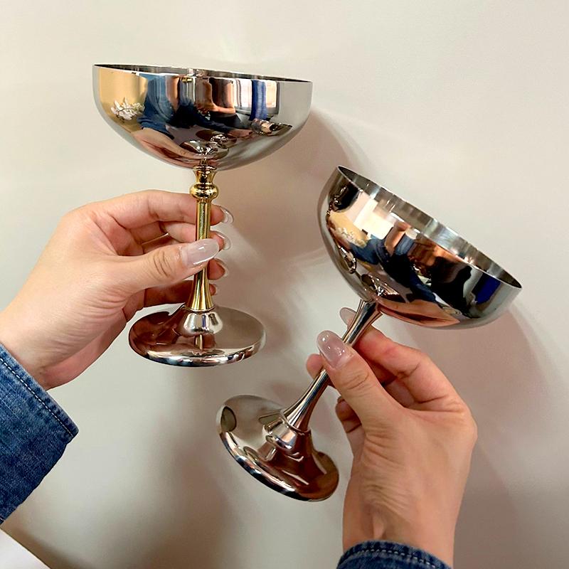 304 нержавеющая сталь высокая ножка дизайн бар десерт чашка креативная салатница ресторан серебряный ретро стаканчик для мороженого аксессуары