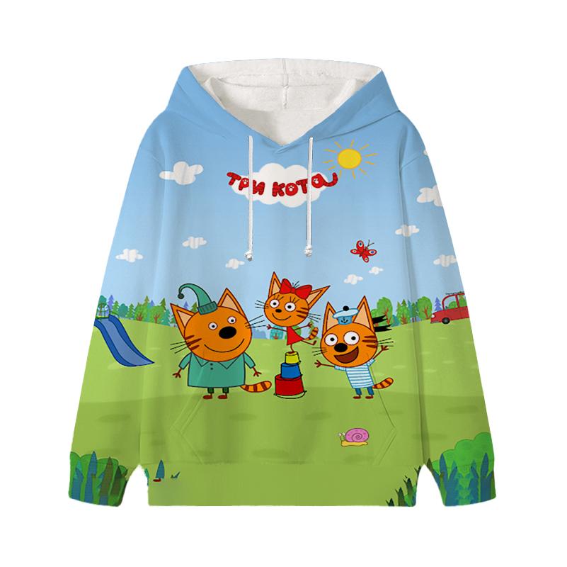 Толстовка с капюшоном Three Kittens E-cat Family для детей, милая детская осенняя толстовка с рисунком манги, детская одежда для девочек и мальчиков, толстовки с капюшоном