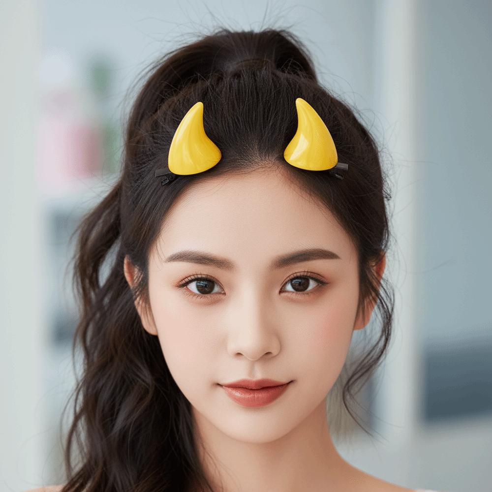 Resin Devil Horn Hairpins Glossy Ox Horn Hair Clips Demon Horn Barrettes Daily Styling