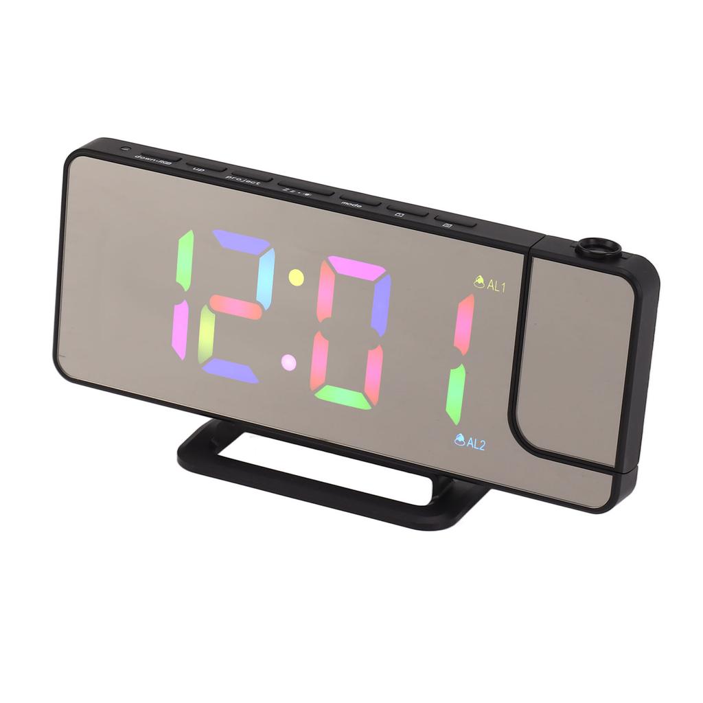 Цифровые часы RGB LED Большой экран Зеркальная проекция Многофункциональные Настольные Электронный будильник Черный