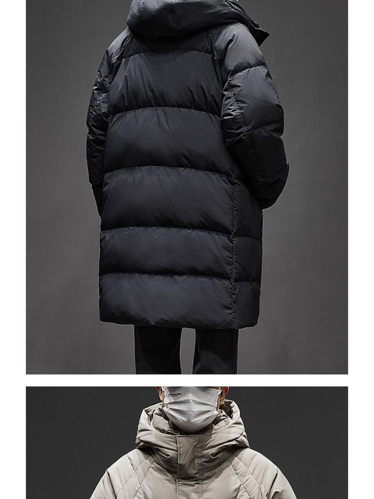 Men's Luxury Mid-length Hooded Down Jacket - Thick, Warm, Winter Coat with 90% White Duck Down Filling.