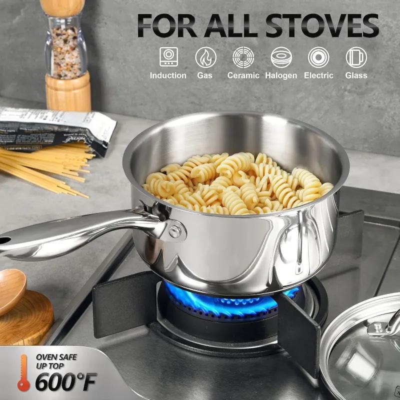 MICHELANGELO Набор кастрюль Кастрюля из нержавеющей стали с крышкой Трехслойное дно Молочник Кастрюля для пасты Кастрюля с антипригарным покрытием Можно мыть в посудомоечной машине