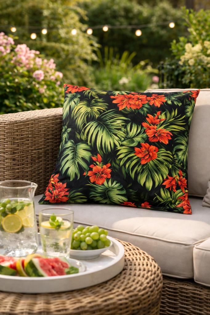 WATERPROOF UV decorative garden cushion MONSTERA FLOWERS 40x40 + insert
