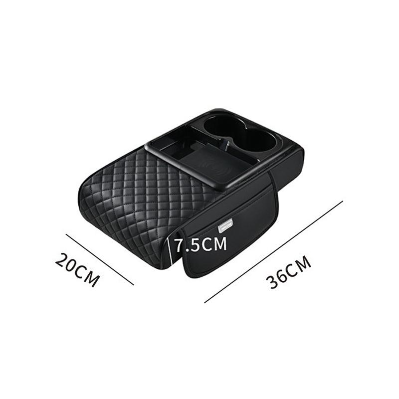 Multifunctional Car Armrest Box with Wireless Charging, Thicken Height Pad Arm Rest Cushion Storage Box Phone Cup Tissue Holder