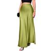 Women Fishtail Skirt High Waist Solid Color Smooth Surface A-Line Maxi Skirt