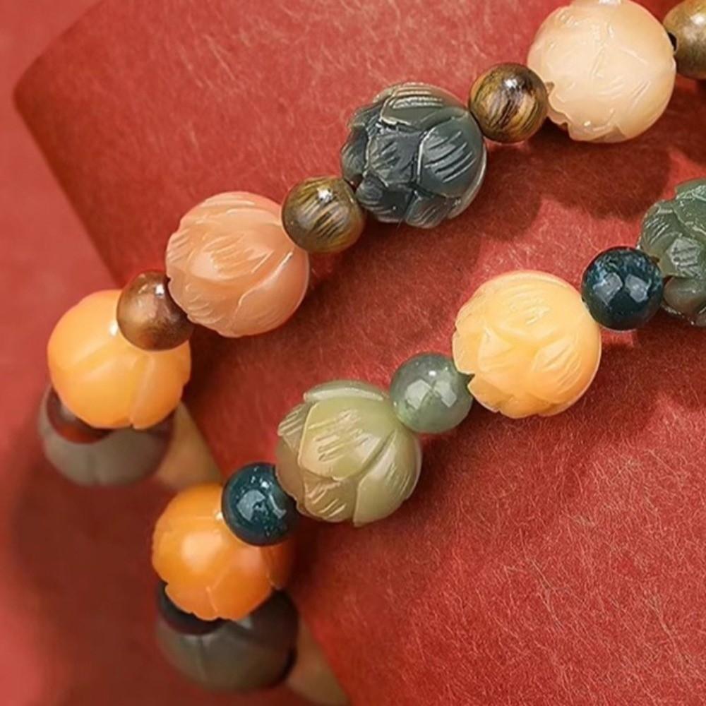 Lotus Charm Tibetan Buddha Bracelet Natural Resin Wooden Beads Bracelet  Yoga Practice