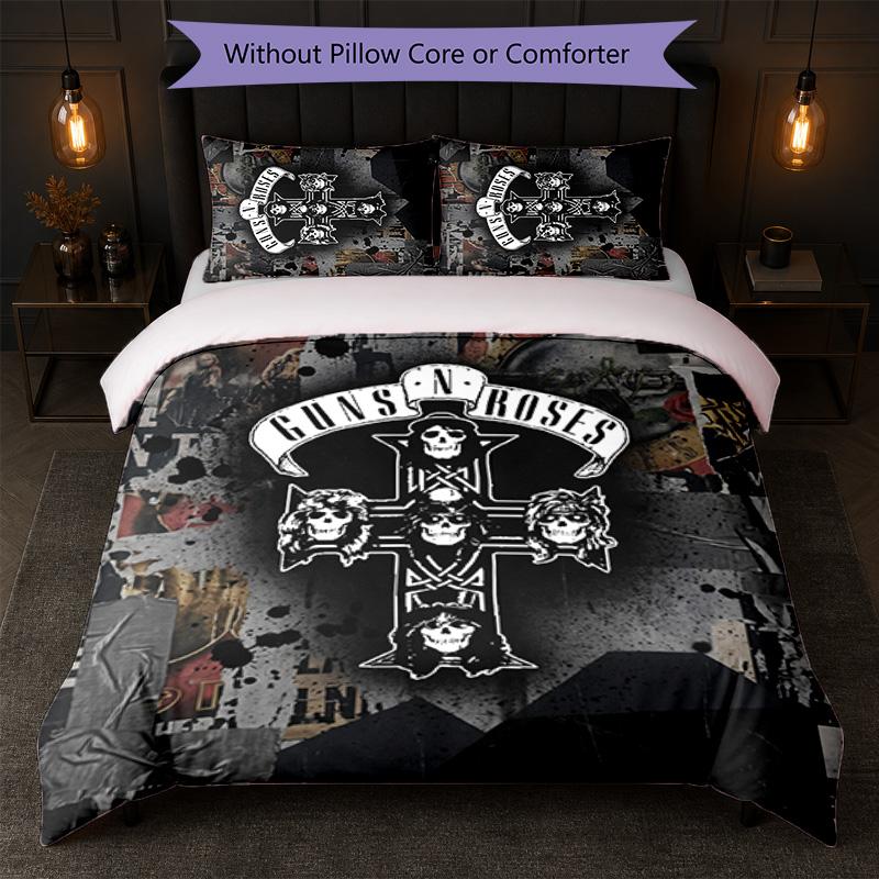 Guns N’ Roses Print 3Pcs Bedding Set Duvet Cover With Two Pillowcases Soft Bed Linen For Household Bedroom