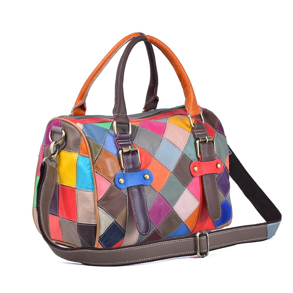 Colorful Cowhide Checkered Patchwork Women's Bags  Versatile Trend  Fashionable Crossbody Bags