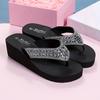 Fashion Slippers Womens 2025 New Summer Rhinestone Sandals Women's Fashion Slippers Seaside Beach Shoes Slope Heel Breathable Flip-Flops
