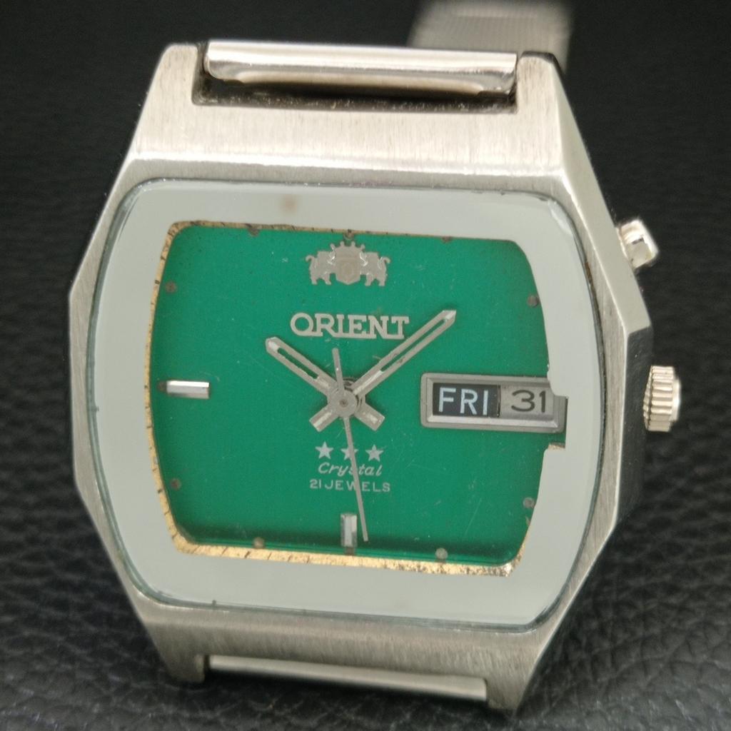 Orient 46941 КРИСТАЛЛ АВТОМАТИЧЕСКИЕ ВИНТАЖНЫЕ ЯПОНСКИЕ МУЖСКИЕ ЧАСЫ ЗЕЛЕНЫЙ ЦИФЕРБЛАТ a706302-1