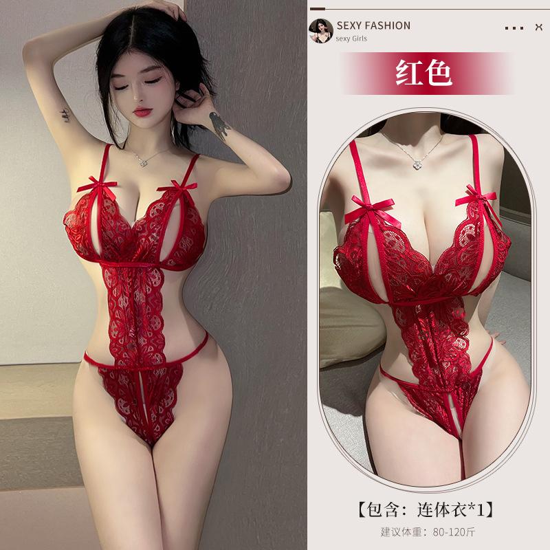 Sexy lingerie lace open crotch free onesie sexy temptation uniform perspective hollow