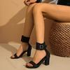 Women's Shoes Summer New Open Toe Chunky High Heels Sandals Black Round Head Thick Heel Ankle Buckle Suede Pumps Sandales Femmes