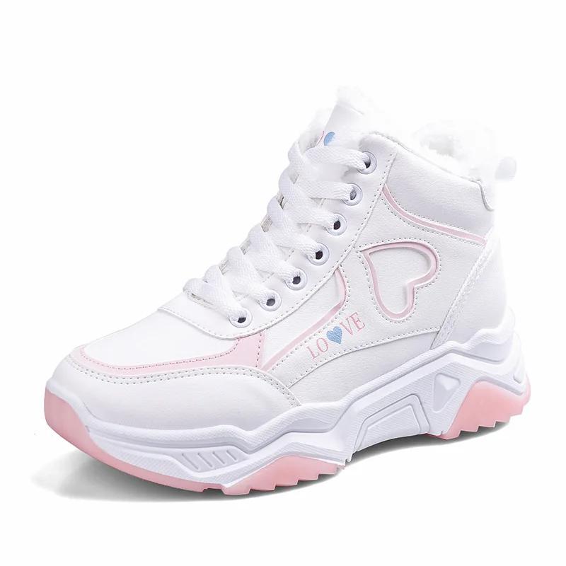 Зимние женские высокие кроссовки 2024 года, новые теплые повседневные туфли Love Woman из плюша и бархата, женская спортивная обувь на платформе Zapatillas Mujer