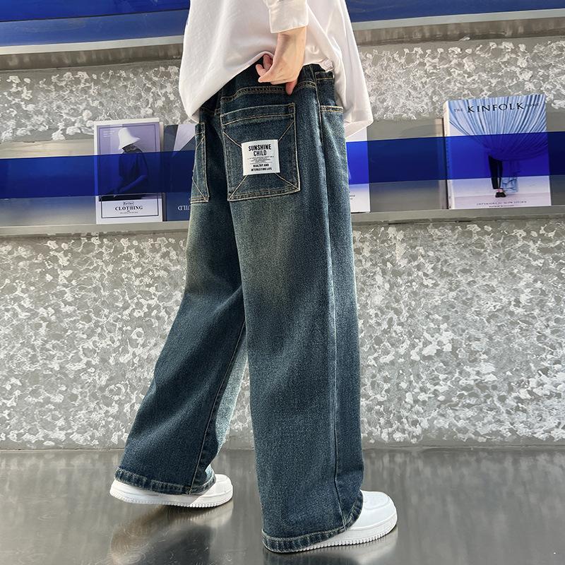 Boys Trousers Spring Autumn Wide Leg Jeans Stylish Kids Casual Straight Leg Denim Pants For Big Boys