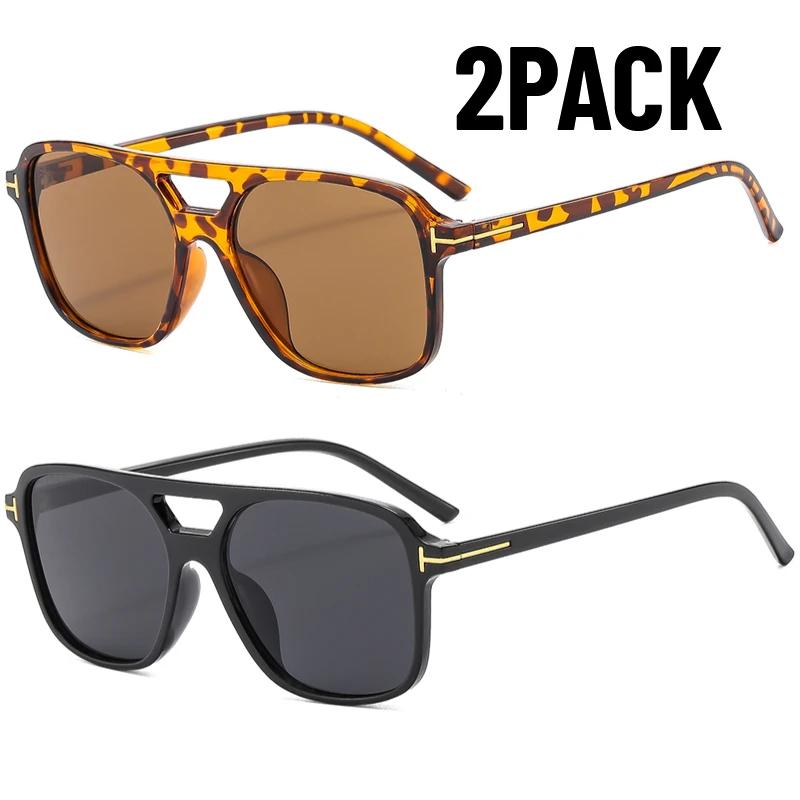 1/2PACK Classic Oversized Men Sunglasses Vintage Retro Double Bridges Women Glasses UV400 Outdoor Sports