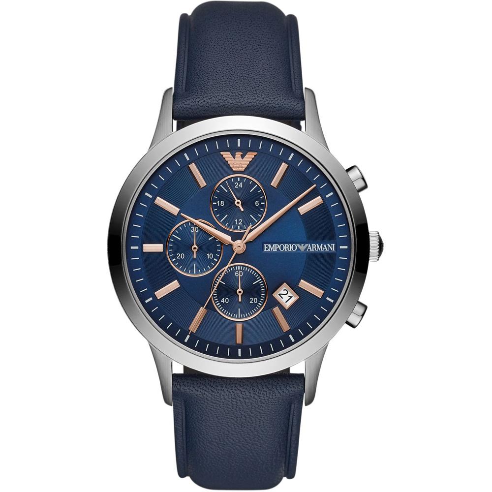 Emporio Armani Историческая коллекция Синяя кожаная мужская кварцевая модель с хронографом AR11216