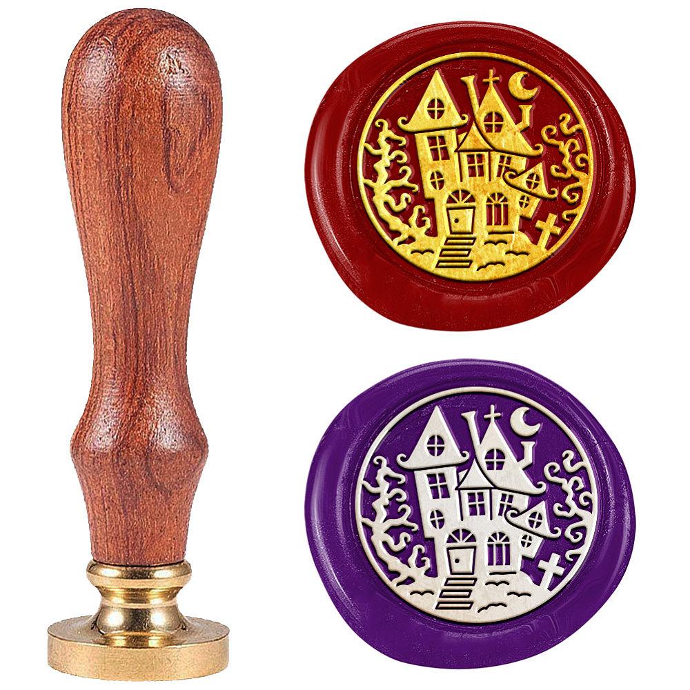 1pc Wax Seal Stamp Set Sealing Wax Stamp Solid Brass Heads with Wood Handles for Envelopes Invitations Gift Card Castle 83x22mm Stamps: 25x14.5mm