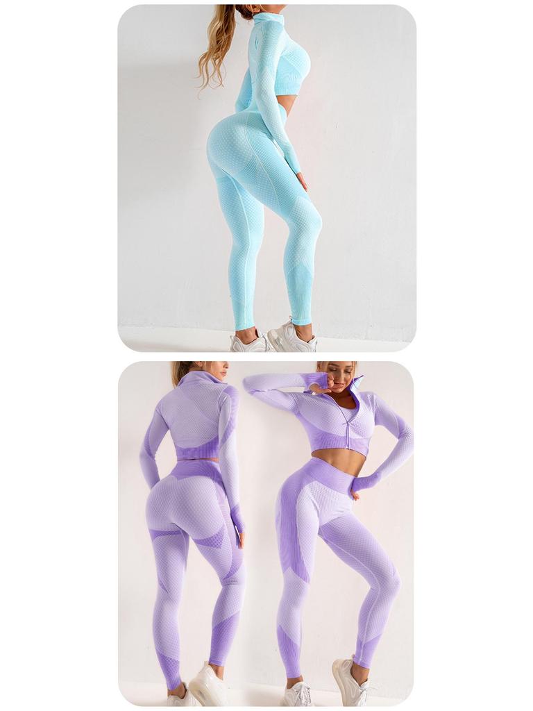 Бесшовный набор для йоги: Ударопрочный спортивный бюстгальтер, топ на молнии, быстросохнущие брюки с высокой талией, приподнимающие бедра