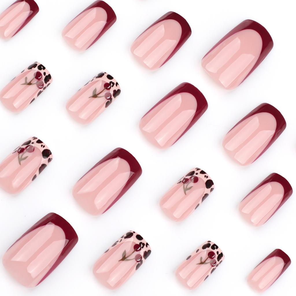 24 шт. новогодние зимние французские красные накладные ногти с леопардовым принтом вишневые накладные ногти для маникюра