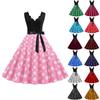 Women's Retro Wave V-Neck Sleeveless Patchwork Polka Dot Printed Large Skirt Dress